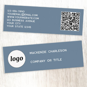 Eenvoudig logo en QR-code stoffig blauw grijs Mini Visitekaartje