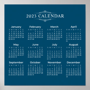 Eenvoudig maar elegant blauw 2023-kalender POSTE Poster