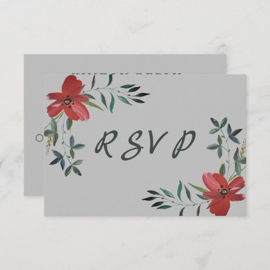 Eenvoudig maar elegant Waterverf Rode papaverbruin RSVP Kaartje (Voorkant / Achterkant)