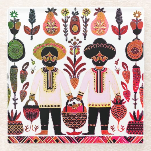 eenvoudig Madhubani-schilderij Glazen Onderzetter (Voorkant)