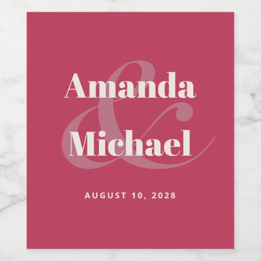 Eenvoudig Magenta Modern Minimalist Weddenschap Wijn Etiket (Enkel label)