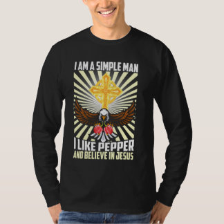 Eenvoudig Man zoals Pepper Vegan gelooft in Jezus  T-shirt