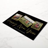 Eenvoudig Manuscript Happy Nieuwjaar 3 Foto Collag Folie Feestdagenkaart (Gedraaid)