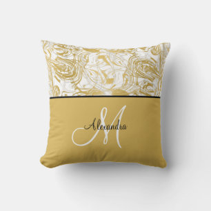 Eenvoudig Marble Monogram Gold White Marble en Bla Kussen
