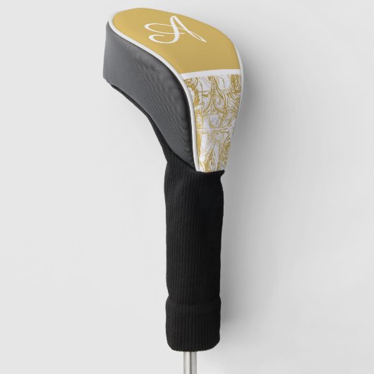 Eenvoudig Marble Monogram Gold White Marble Golfheadcover (Schuin)