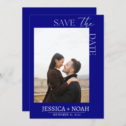 Eenvoudig marineblauw Bewaar de datum bruiloft uit Kaart (Voorkant / Achterkant)
