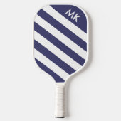 Eenvoudig marineblauw en wit gestreepte monogram pickleball paddle (Achterkant)