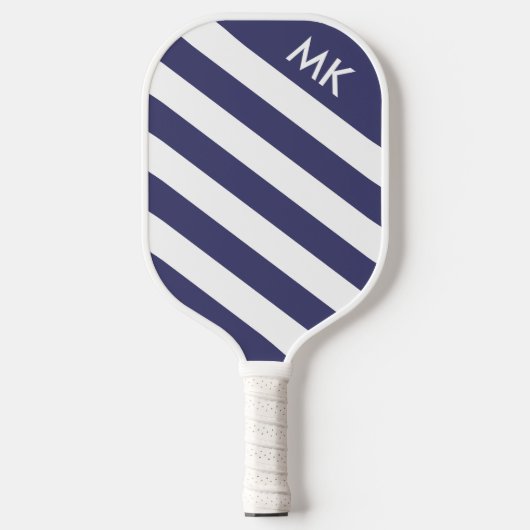 Eenvoudig marineblauw en wit gestreepte monogram pickleball paddle (Voorkant)