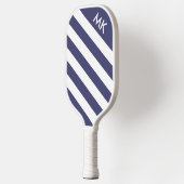 Eenvoudig marineblauw en wit gestreepte monogram pickleball paddle (Links)