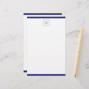 Eenvoudig marineblauw en wit monogram briefpapier