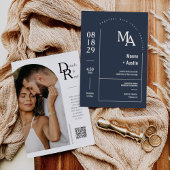 Eenvoudig marineblauw Modern Minimal Arch Foto QR Kaart