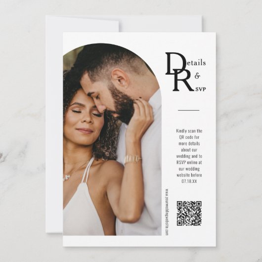 Eenvoudig marineblauw Modern Minimal Arch Foto QR Kaart (Achterkant)