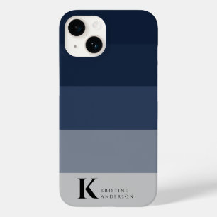 Eenvoudig marineblauw ombre grijs klassiek monogra Case-Mate iPhone 14 hoesje