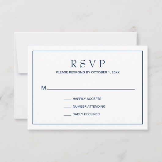 Eenvoudig marinegrenshuwelijk RSVP kaartje (Voorkant)