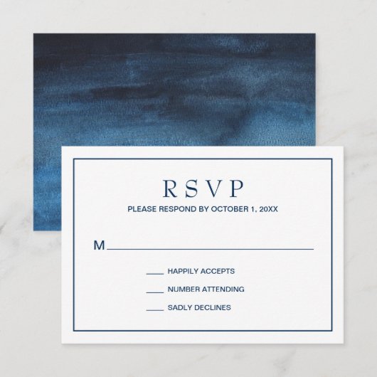 Eenvoudig marinegrenshuwelijk RSVP kaartje (Voorkant / Achterkant)