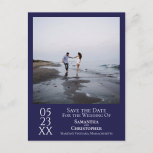 Eenvoudig marinesultaat Blue Wedding Save the Date Briefkaart