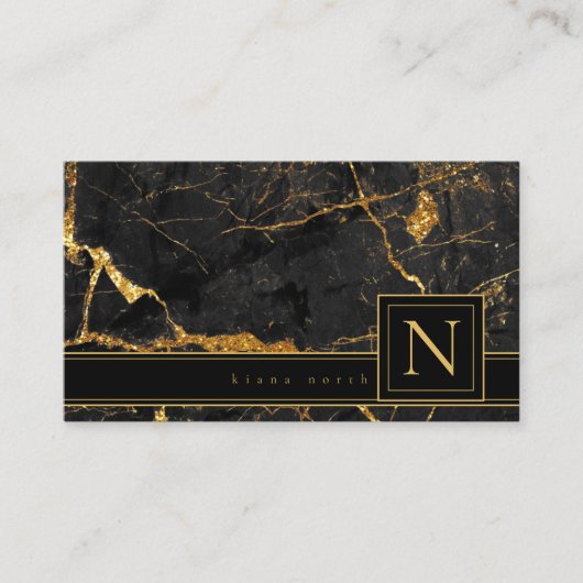 Eenvoudig marmer Monogram Gold/Black Std ID672 Visitekaartje (Voorkant)