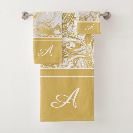 Eenvoudig Marmer Monogram Goud Witte Marmer Bad Handdoek (Insitu)