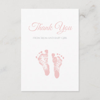 Eenvoudig meisje Baby shower Dank u roze voetafdru Bedankkaart