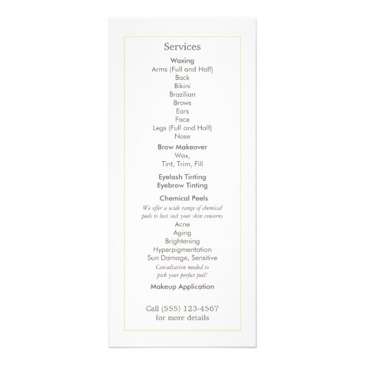 Eenvoudig menu en Elegant Hair Salon en Spa (Achterkant)