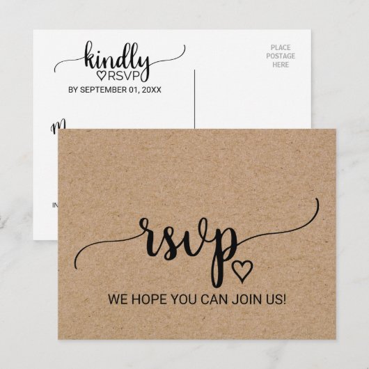 Eenvoudig menu Faux Kraft, keuze RSVP-Briefkaart (Voorkant / Achterkant)