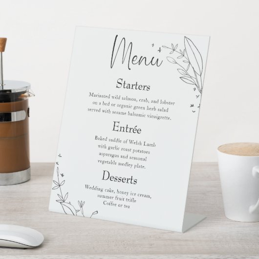 Eenvoudig menu Floral Line Art Weddenschap Reclamebord Met Voetstuk (Insitu)