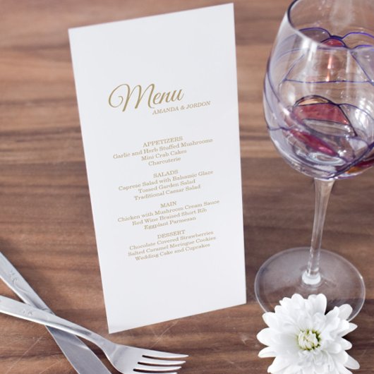 Eenvoudig menu Gold Calligraphy Wedding