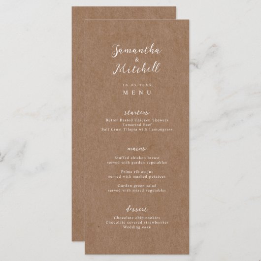 Eenvoudig menu Rustic Kraft Brown (Voorkant / Achterkant)