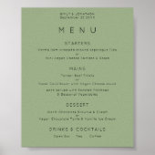 Eenvoudig menu Sage Green Weddenschap Poster (Voorkant)