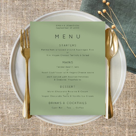Eenvoudig menu Sage Green Weddenschap Poster
