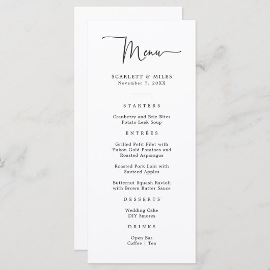 Eenvoudig menu Scriptbruiloft (Voorkant / Achterkant)