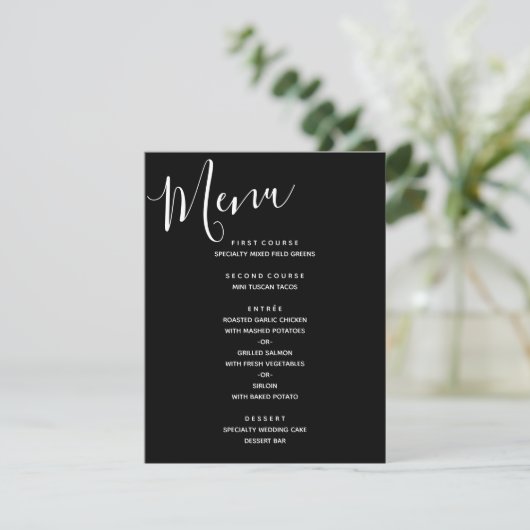 Eenvoudig menu 'Zwart en wit' Modern Weddenschap Kaart (Staand voorkant)