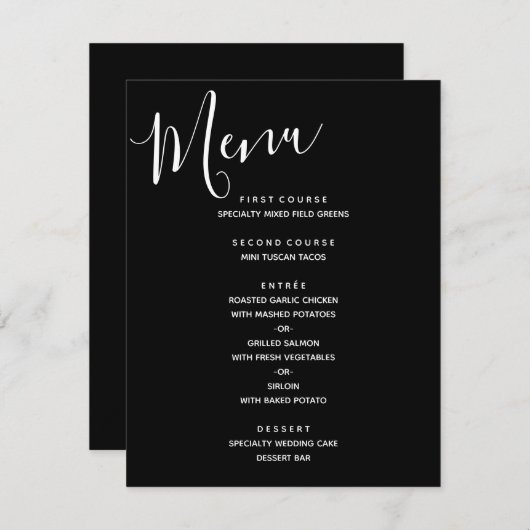 Eenvoudig menu 'Zwart en wit' Modern Weddenschap Kaart (Voorkant / Achterkant)