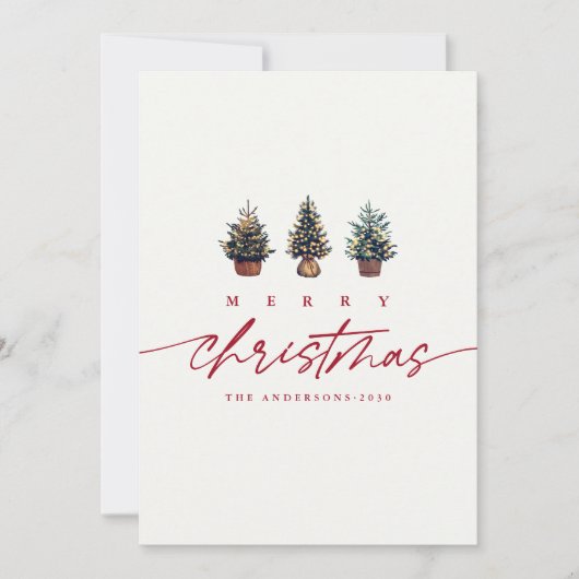 Eenvoudig Merry Christmas Waterverf Tree Script Feestdagenkaart (Voorkant)
