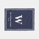 Eenvoudig Midnight Blue White Monogram & naam Fleece Deken (Voorkant (Horizontaal))