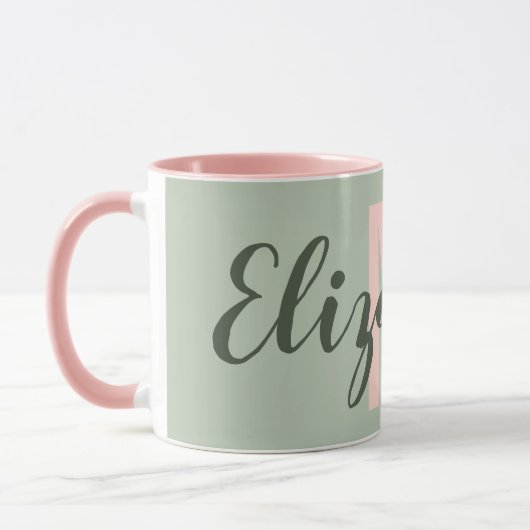 Eenvoudig Militair Licht Groen Blush Roze Monogram Mok (Links)