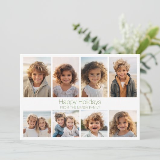 Eenvoudig minimaal - 8 foto - Zen Arch Groen Wit Feestdagenkaart (Staand voorkant)