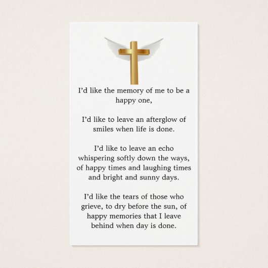 Eenvoudig minimaal Bladwijzer van de begrafenis Visitekaartje (Achterkant)