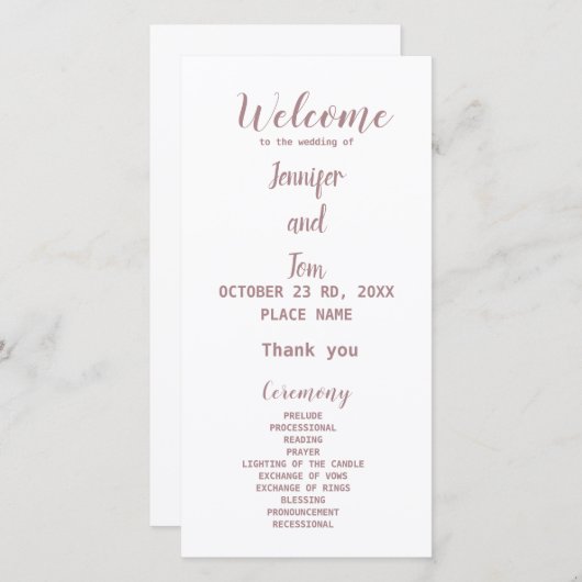 eenvoudig minimaal elegant roos Gold-trouwprogramm (Voorkant / Achterkant)