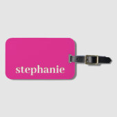 Eenvoudig Minimaal Gepersonaliseerd Heet Roze Bagagelabel (Voorkant (horizontaal))