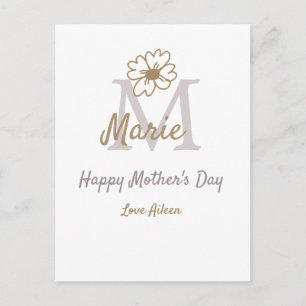 eenvoudig minimaal moedersdag monogram goudgrijs f briefkaart
