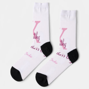 eenvoudig minimaal moedersdag monogram roze naam t sokken