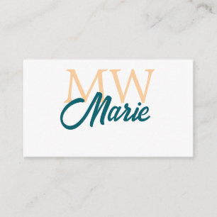 eenvoudig minimaal naam monogram oranje blauw vet informatiekaartje