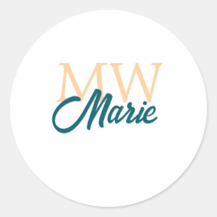 eenvoudig minimaal naam monogram oranje blauw vet ronde sticker