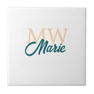 eenvoudig minimaal naam monogram oranje blauw vet tegeltje