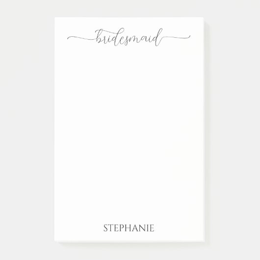Eenvoudig minimaal script bruidsmeisje cadeau post-it® notes (Voorkant)