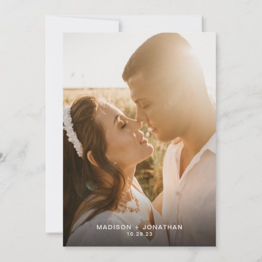 Eenvoudig minimaal script foto-bruiloft kaart (Achterkant)