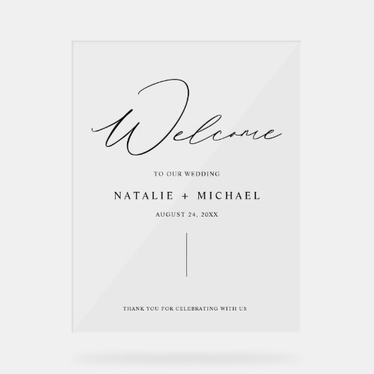 Eenvoudig minimaal script Modern Wedding Welkom Acryl Bord (Voorkant)