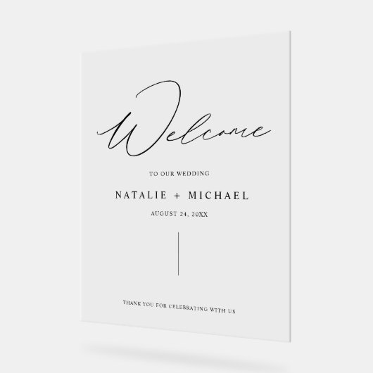 Eenvoudig minimaal script Modern Wedding Welkom Acryl Bord (Hoek)