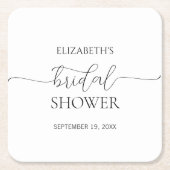 Eenvoudig Minimaal Script Zwart & Wit Bruidsbruilo Vierkante Kartonnen Onderzetter (Voorkant)